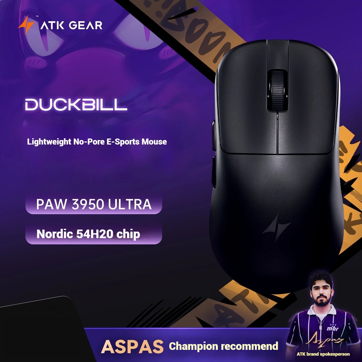 New ATK DUCKBILL Ultra Gaming Mouse Lightweight Wireless E-sport Ergonomic PAW3950Ultra 8000Hz 46g Ice-Cool Coating NORDIC 54H20