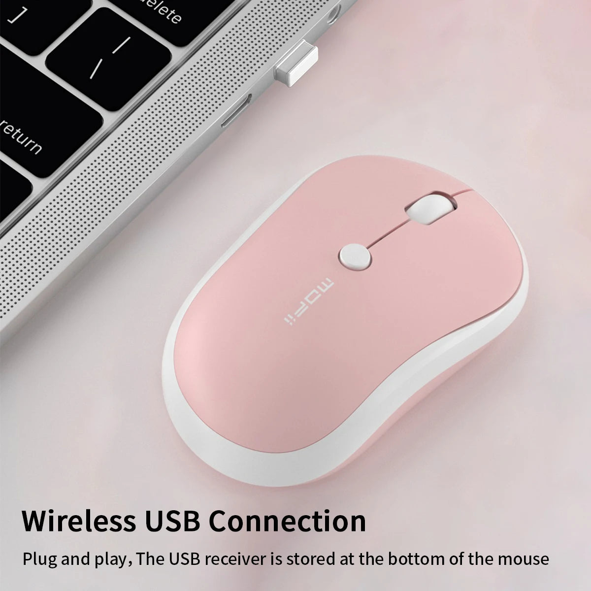 MOFii M5AG Pink Wireless Mouse, Ergonomic Grip, 2.4G Plug & Play, Universal for Office Laptops & Desktops