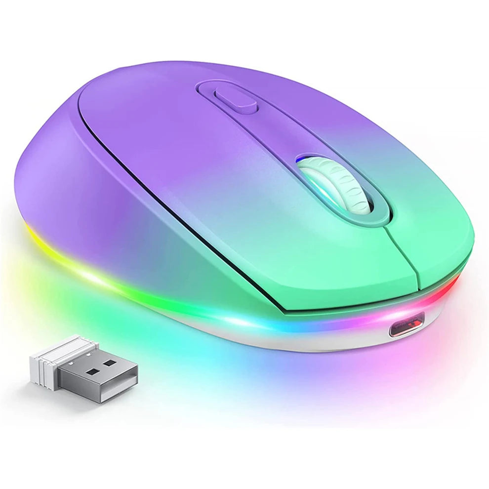 BOW Rechargeable Wireless Mouse Portable 2.4G Wireless Mouse LED Rainbow Lights Quiet Click Mice for Laptop Computer
