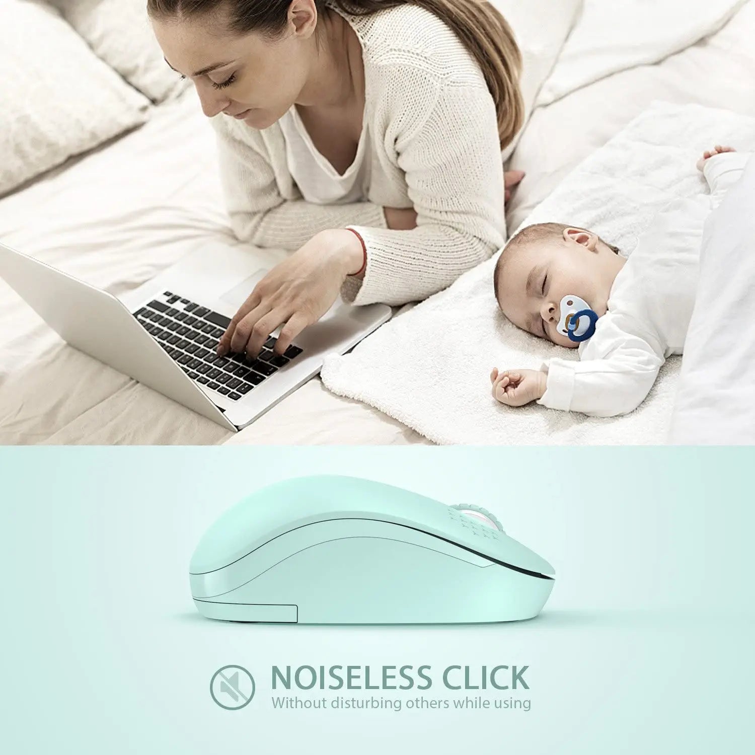 Seenda 2.4G USB Wireless Mouse with USB Receiver Portable Mint Green Mini Slim Mause for PC Computer Tablet Laptop