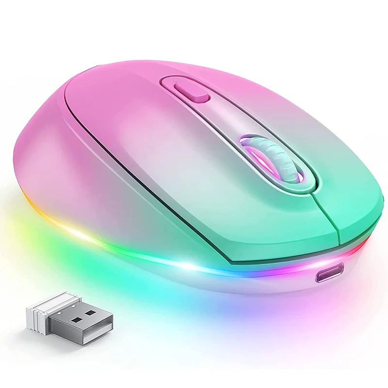 BOW Rechargeable Wireless Mouse Portable 2.4G Wireless Mouse LED Rainbow Lights Quiet Click Mice for Laptop Computer