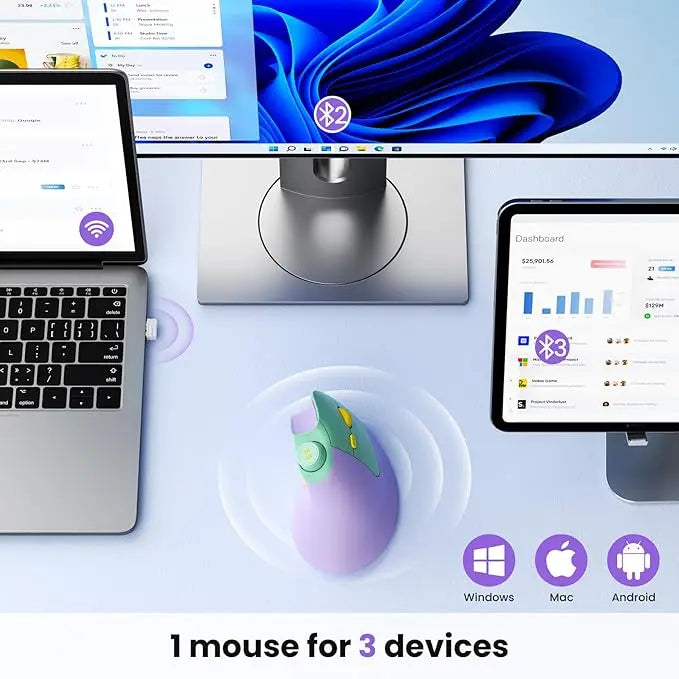 Ergonomic Mouse Rechargeable Vertical Wireless Mouse with Volume knob, Quiet clicks 3 Device Connection Optical Mice for Windows