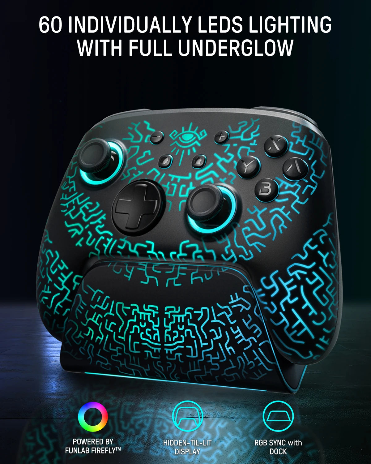 FUNLAB Wireless Pro Controller With Charging Dock Controller For Nintendo Switch 2/1 Compatible OLED/Hall Effect Joystick/Turbo