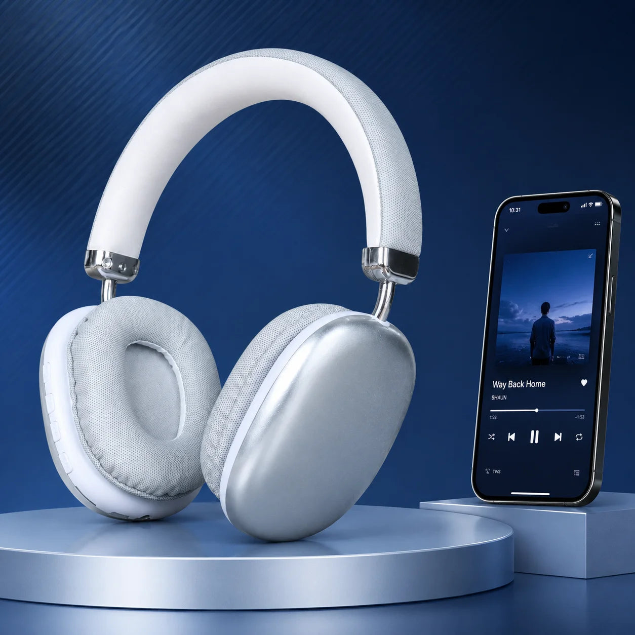 Bluetooth Headphones Over Ear Wireless Headset HiFi Music Gaming Comfortable Mic for iPhone Android PC Silver