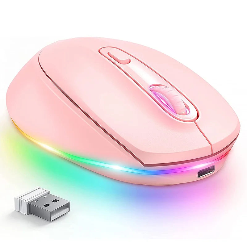 BOW Rechargeable Wireless Mouse Portable 2.4G Wireless Mouse LED Rainbow Lights Quiet Click Mice for Laptop Computer
