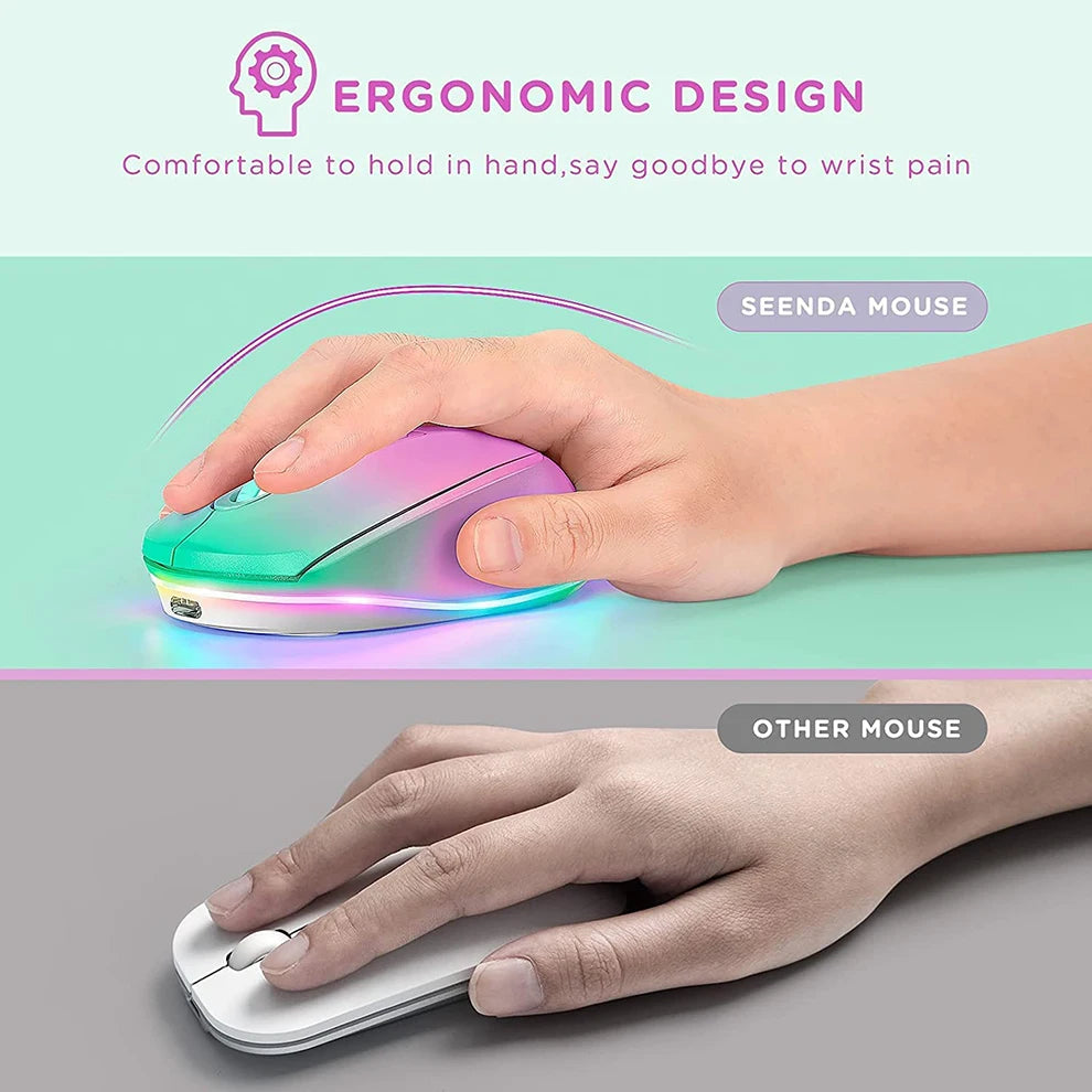 BOW Rechargeable Wireless Mouse Portable 2.4G Wireless Mouse LED Rainbow Lights Quiet Click Mice for Laptop Computer