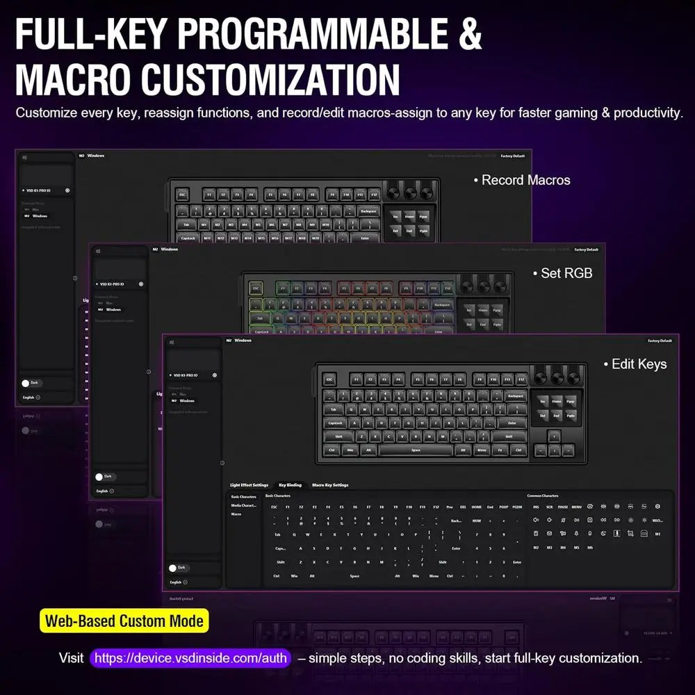 Full-Size Programmable Mechanical Keyboard with RGB Backlight, Wired, Hot-Swappable, and Customizable Gaming Features