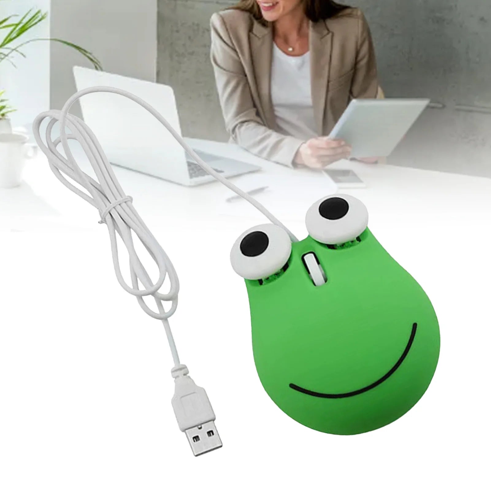 USB Wired Cute Mouse for Kids Ergonomic Design Animal Green Frog Shape Corded Computer Mouse for Laptop PC Wired Cute Mouse