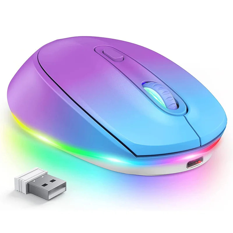 BOW Rechargeable Wireless Mouse Portable 2.4G Wireless Mouse LED Rainbow Lights Quiet Click Mice for Laptop Computer
