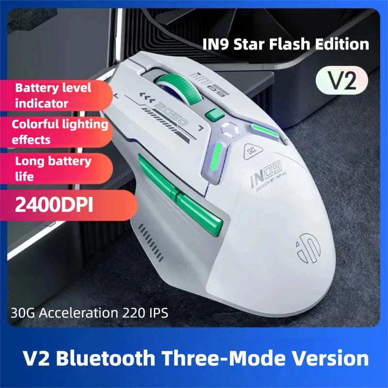 INPHIC IN9 Tri-mode Wireless Gaming Mouse Bluetooth 2.4G Wired 12000DPI RGB RGB Rechargeable Ergonomic Mice for PC Laptop Gam
