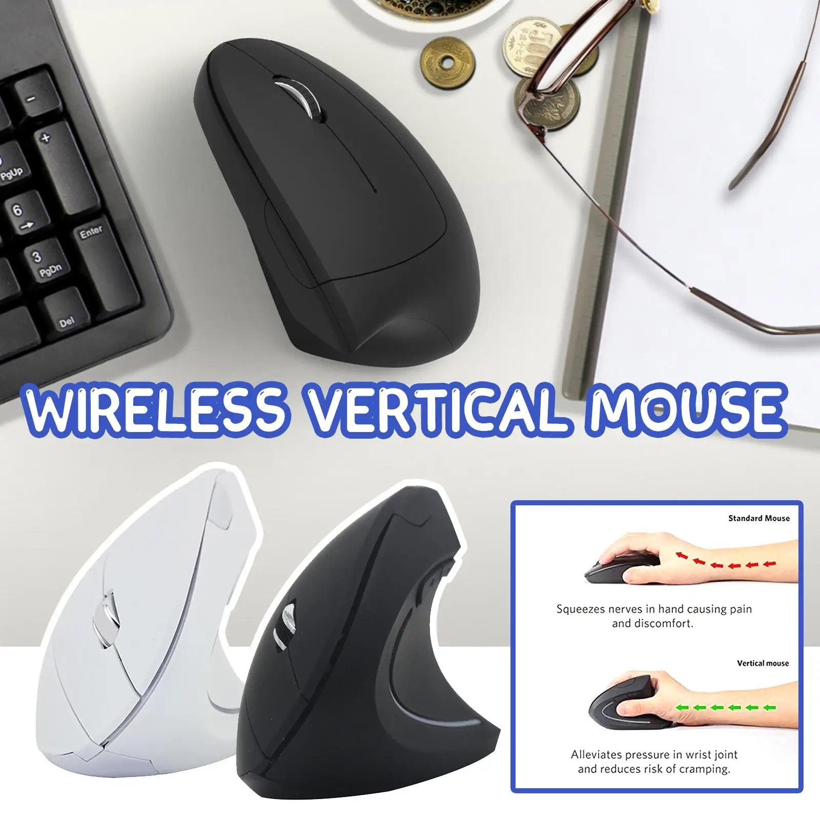 Wireless Vertical Ergonomic Mouse Luminous Optical Upright Office Computer Mouse USB 2.4G Laptop Desktop Accessories High Qualit
