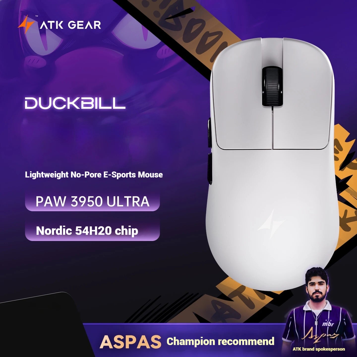 New ATK DUCKBILL Ultra Gaming Mouse Lightweight Wireless E-sport Ergonomic PAW3950Ultra 8000Hz 46g Ice-Cool Coating NORDIC 54H20