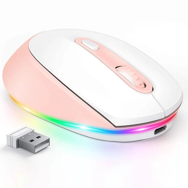 BOW Rechargeable Wireless Mouse Portable 2.4G Wireless Mouse LED Rainbow Lights Quiet Click Mice for Laptop Computer