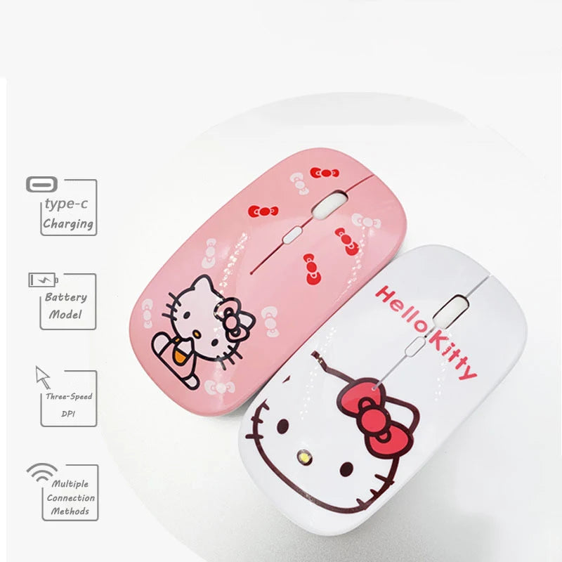 Cartoon Wireless Bluetooth Mouse Hello Kitty Rechargeable Mouse Mini Ultra-thin Portable Mouses Silent Mouse for Laptop Computer