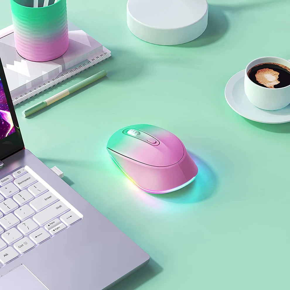 BOW Rechargeable Wireless Mouse Portable 2.4G Wireless Mouse LED Rainbow Lights Quiet Click Mice for Laptop Computer