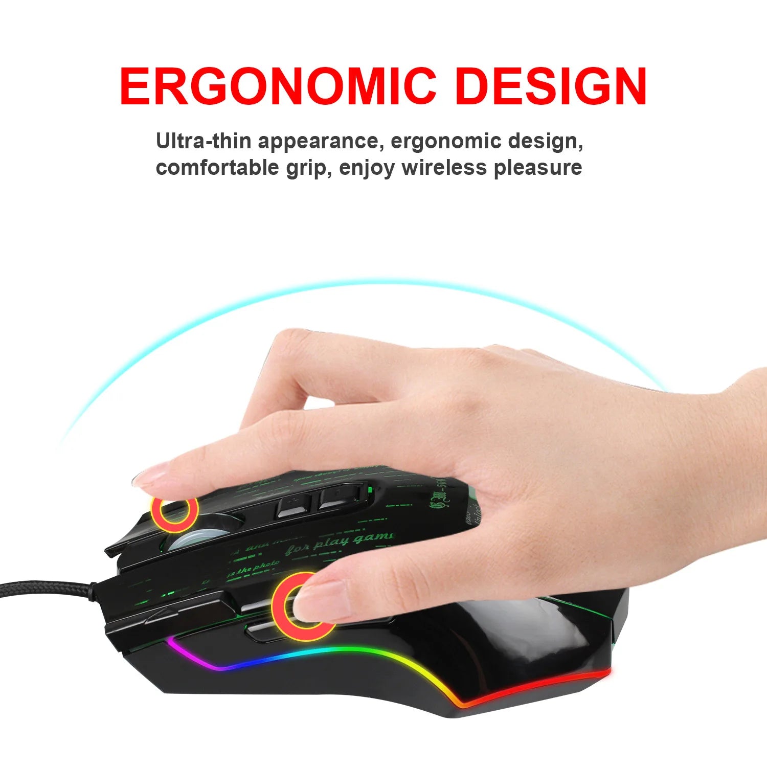 HXSJ J500 Wired Gaming Mouse 10000 DPI Optical Sensor RGB Backlit Photo Setting Macro Programming for PC Gamers Office Home
