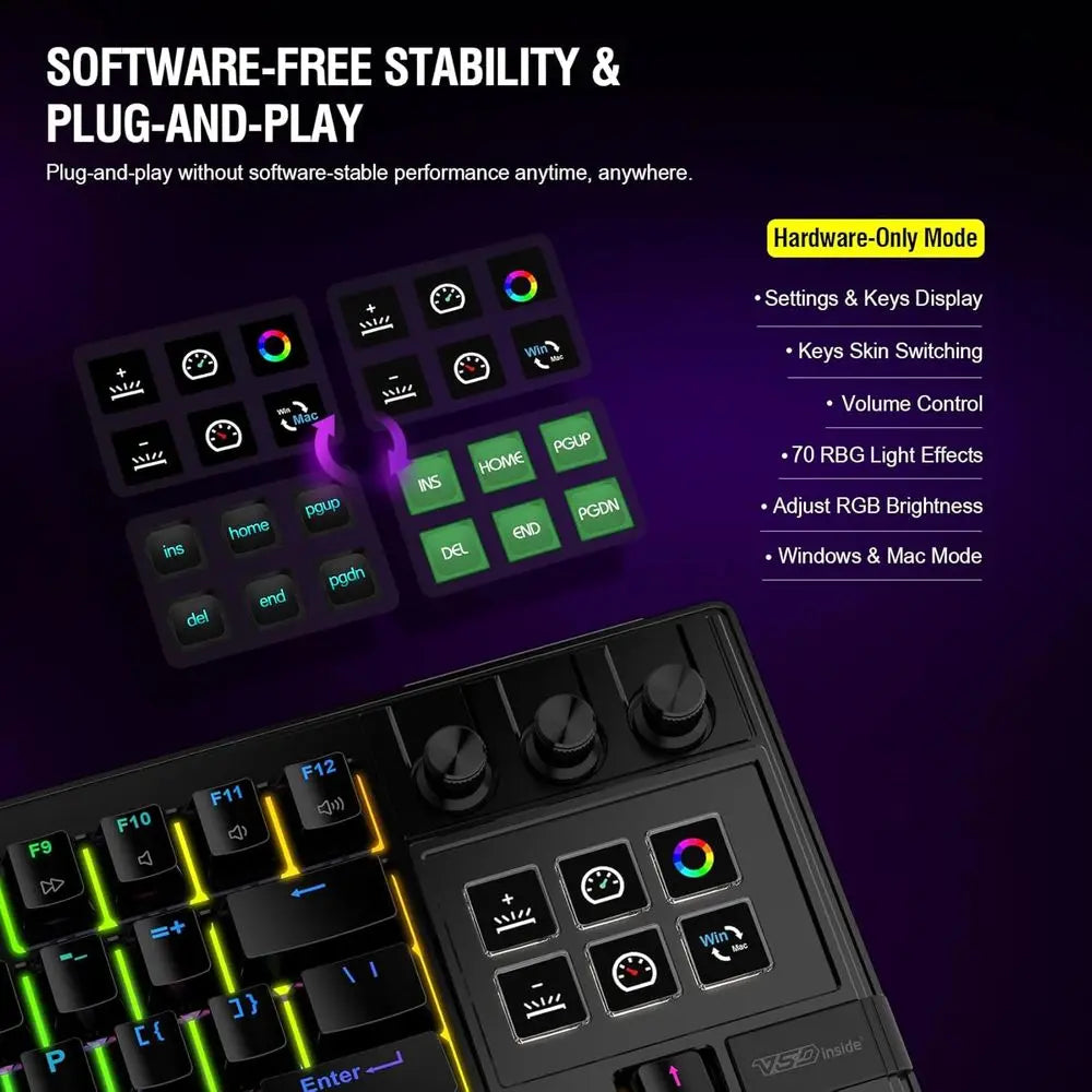 Full-Size Programmable Mechanical Keyboard with RGB Backlight, Wired, Hot-Swappable, and Customizable Gaming Features