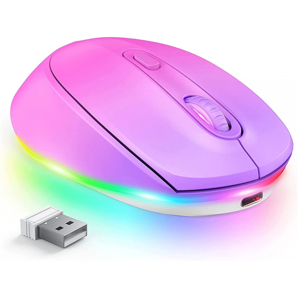 BOW Rechargeable Wireless Mouse Portable 2.4G Wireless Mouse LED Rainbow Lights Quiet Click Mice for Laptop Computer