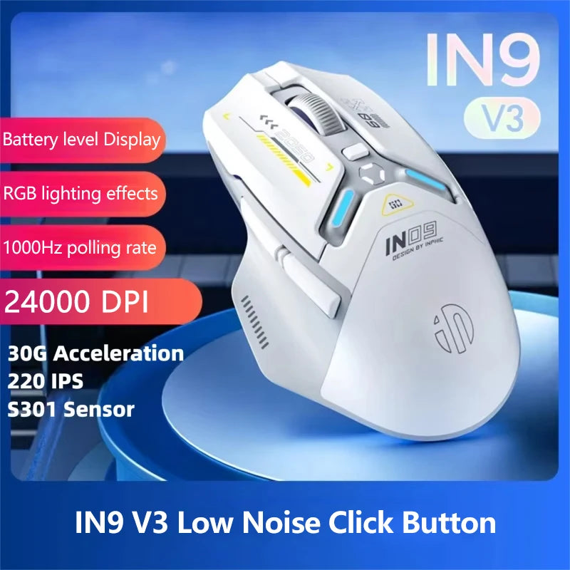 INPHIC IN9 Tri-mode Wireless Gaming Mouse Bluetooth 2.4G Wired 12000DPI RGB RGB Rechargeable Ergonomic Mice for PC Laptop Gam