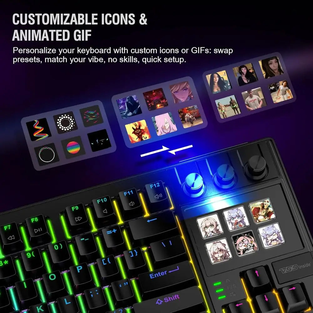 Full-Size Programmable Mechanical Keyboard with RGB Backlight, Wired, Hot-Swappable, and Customizable Gaming Features