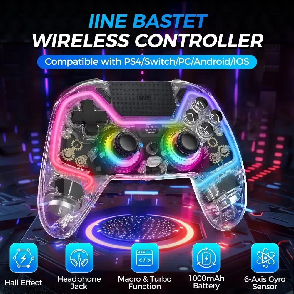 2025 IINE Bastet Wireless Controller Compatible with PS4/Switch/PC/Android/IOS Hall Effect Joystick & Trigger with Touch Pad