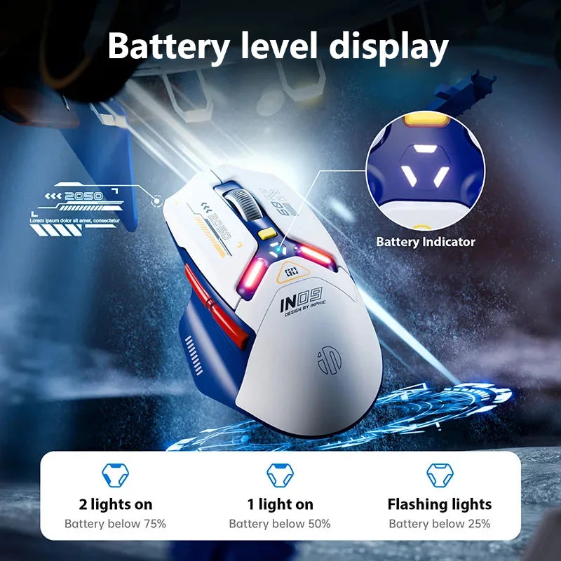 INPHIC IN9 Tri-mode Wireless Gaming Mouse Bluetooth 2.4G Wired 12000DPI RGB RGB Rechargeable Ergonomic Mice for PC Laptop Gam