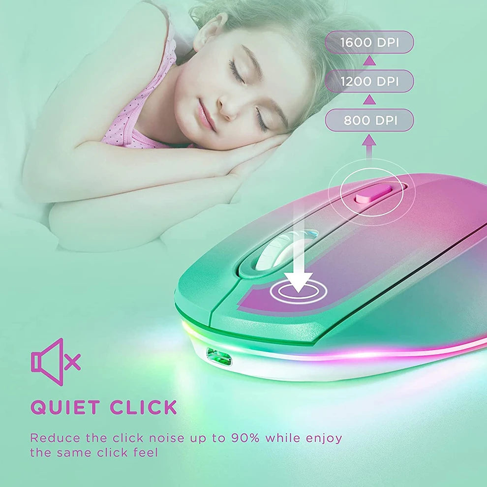 BOW Rechargeable Wireless Mouse Portable 2.4G Wireless Mouse LED Rainbow Lights Quiet Click Mice for Laptop Computer